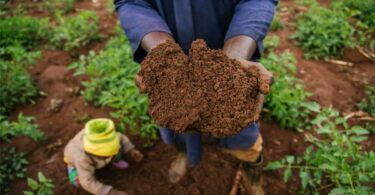 Sunlit earth with healthy soil and plant roots — representation of soil health for World Soil Day