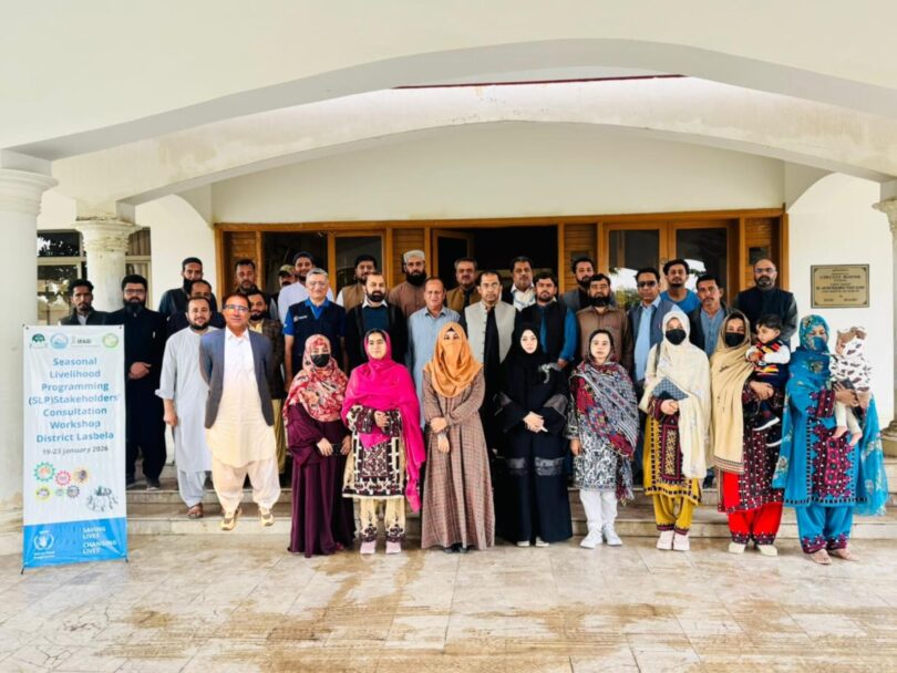 Participants attending a five-day seasonal livelihoods training workshop in Lasbela, Balochistan, organized by Azat Foundation and the World Food Programme to strengthen climate resilience and economic stability.