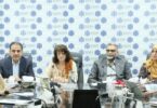 Experts and officials attending a meeting at SDPI Islamabad discussing glacier melting and climate risks